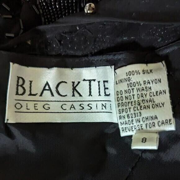 Vtg Oleg Cassini Silk Beaded Dress 8 Whimsigoth Fairy Grunge Glam Old Hollywood - Picture 8 of 9